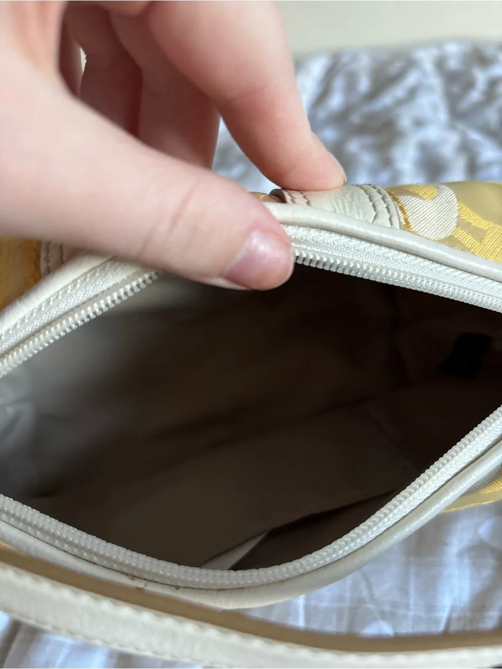COACH Yellow and Cream Signature Stripe Shoulder Bag